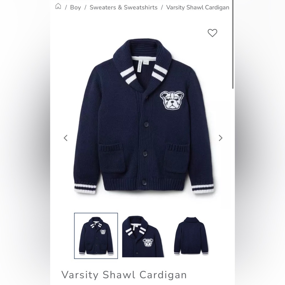 Janie and Jack Blue and White Varsity Sweater